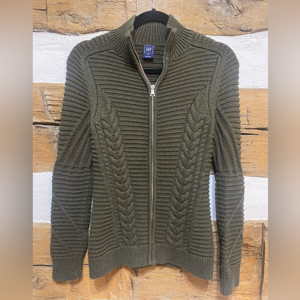 Womens Gap Small Olive Green Zip Cardigan